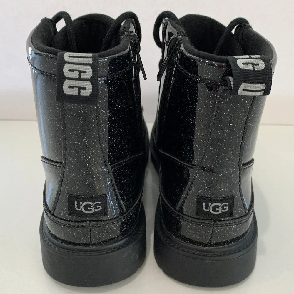 UGG Robley Glitter Booties Combat Boots Black Big Kids Size 6 Womens 7 EU 38 NEW